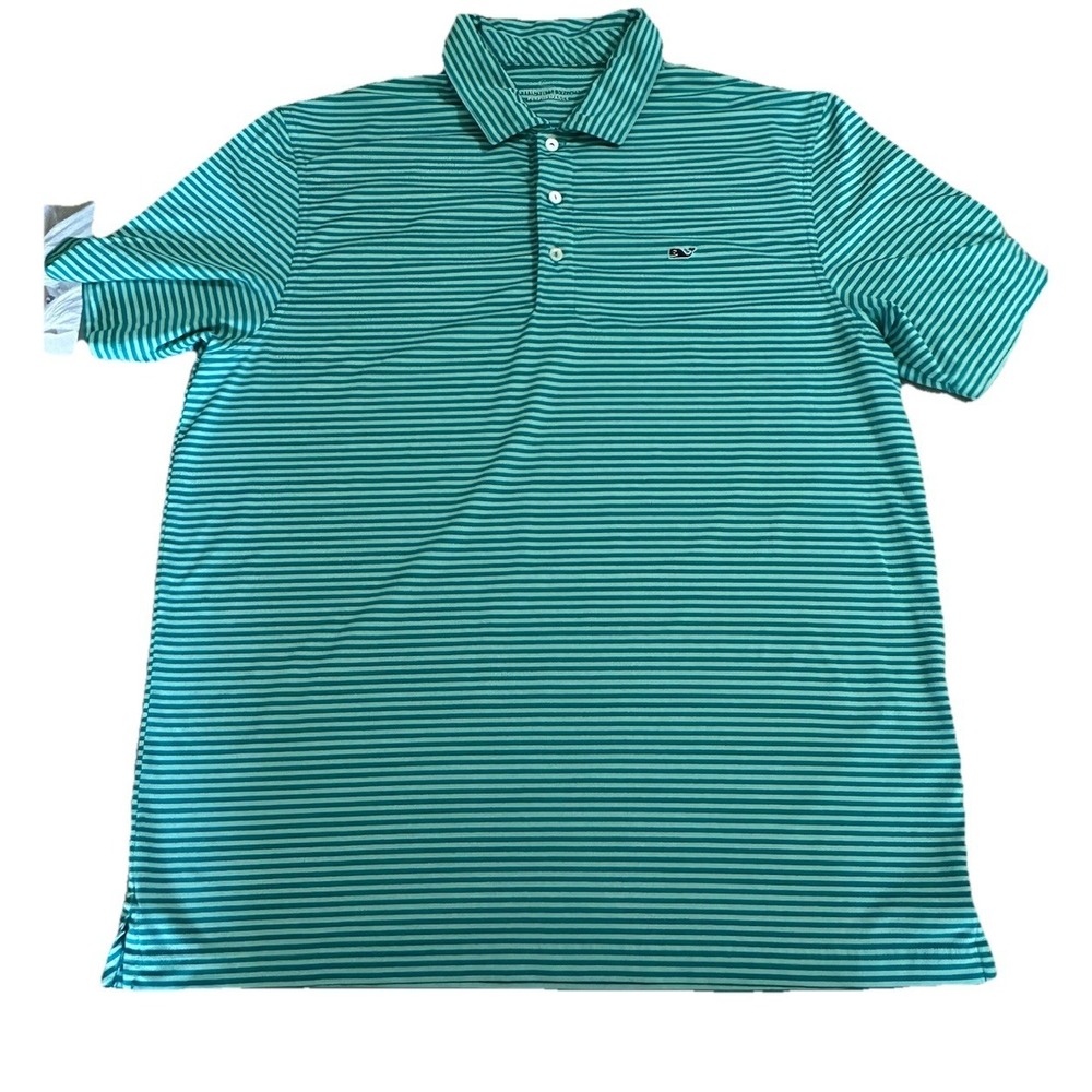 Vineyard Vines Perfromance Polo Green  Blue Striped Men's Size Large